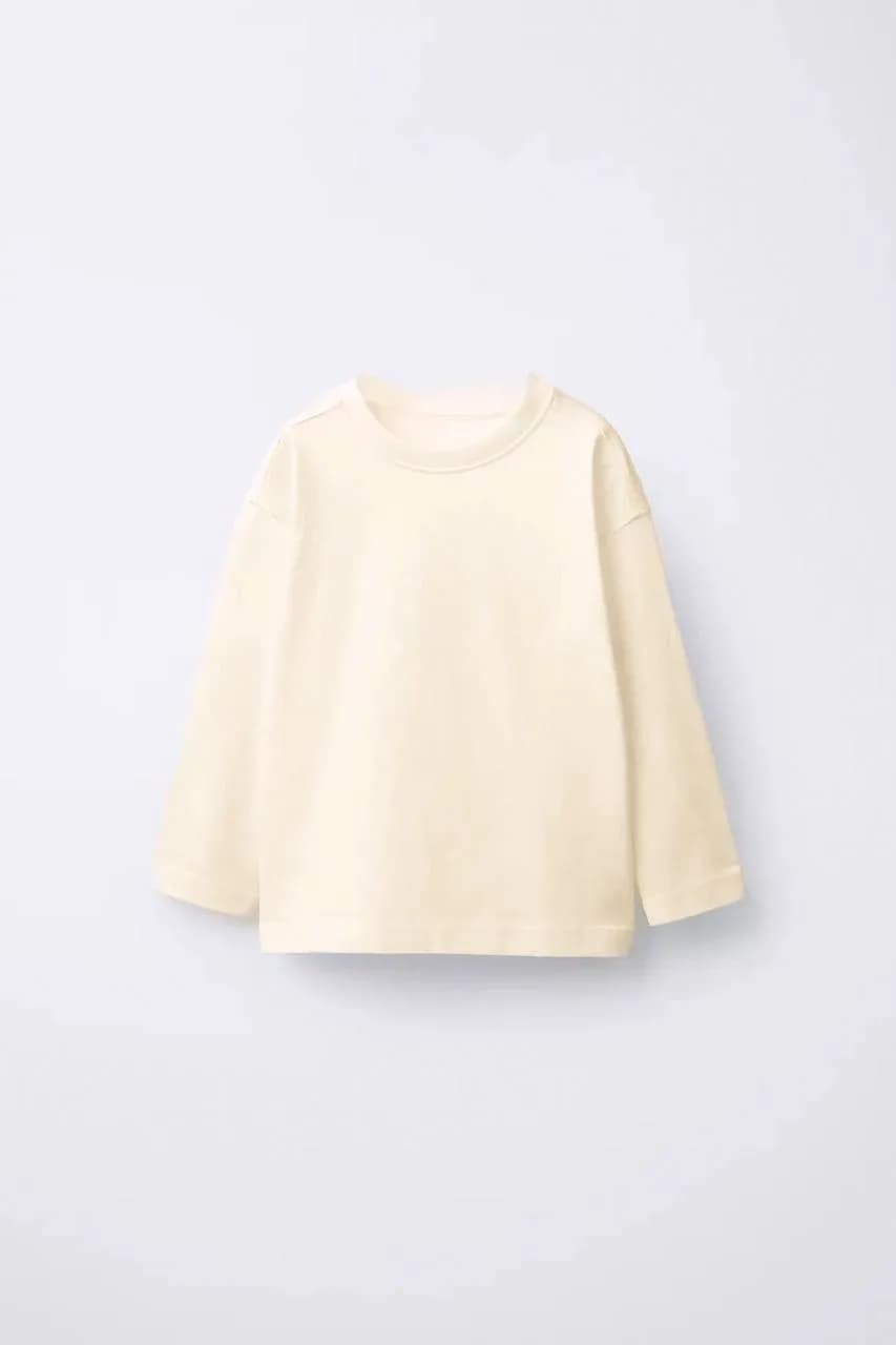 Bej Uzun Kol Basic T-Shirt 